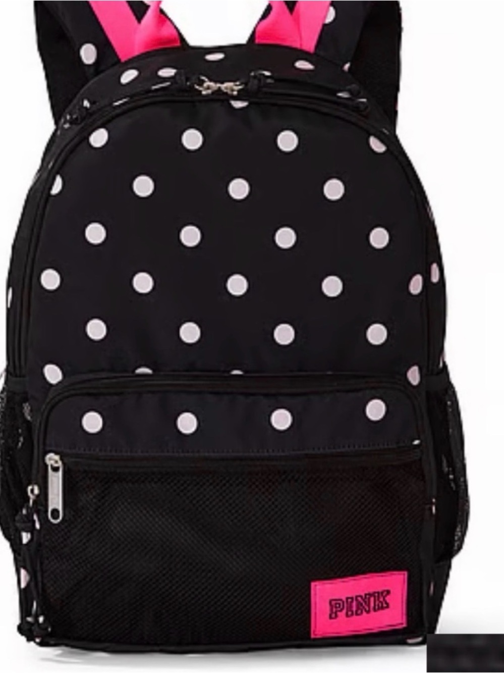 Victoria's Secret PINK Black Backpack with White Polka Dots and Pink Logo